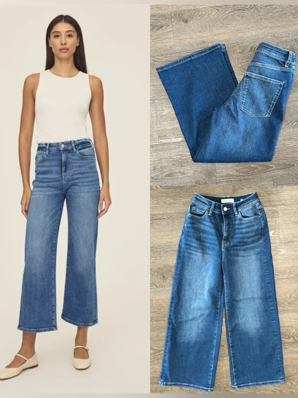 WARP + WEFT Blue Jeans Size 00/24 NCE CROPPED WIDE LEG MEDIUM Wash - Picture 4 of 16